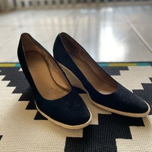 Bass Black Suede Espadrille Wedges